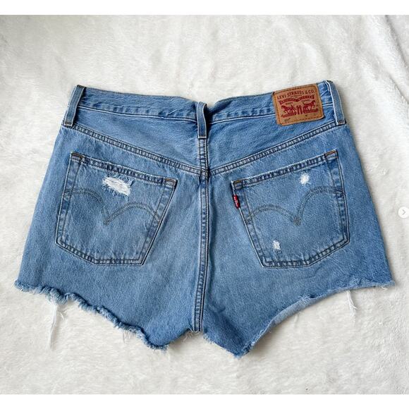 Levi's 501 Light Wash Distressed Denim Shorts - 30" - Picture 1 of 4